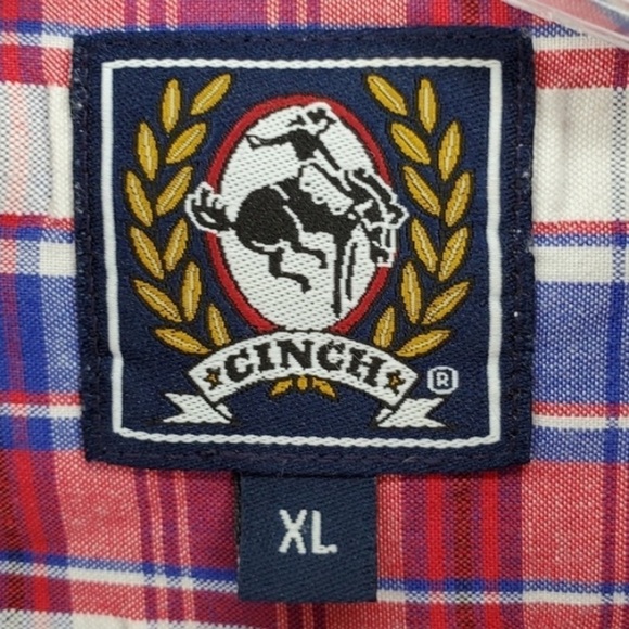 Cinch Shirt Button Down LS Patriotic Red Wht Blue Ombre Plaid Men XL (Fits 2XL) - Picture 3 of 15